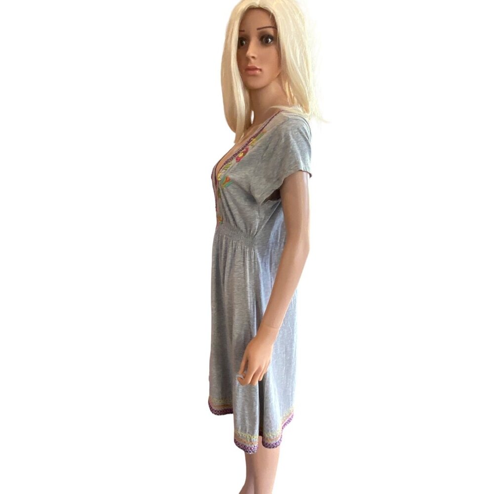 Johnny Was LA Gray Embroidered V-Neck Dress W's Medium Hearts Cotton - Picture 13 of 15